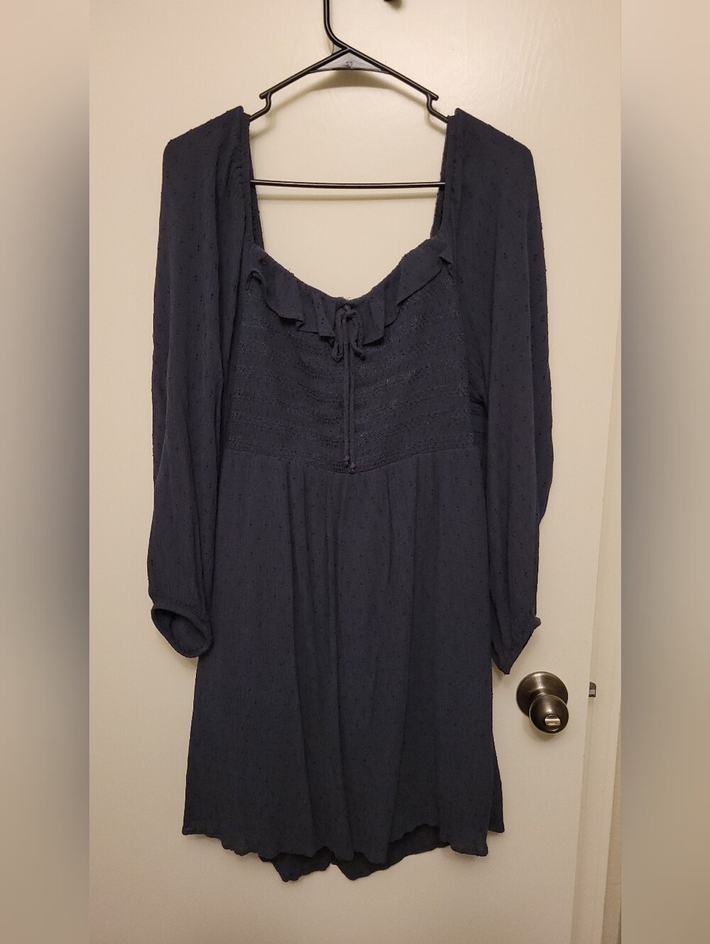 American Eagle Dark Navy Long Sleeve Ruffle Dress